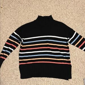 Women’s Striped Black Turtleneck Sweater